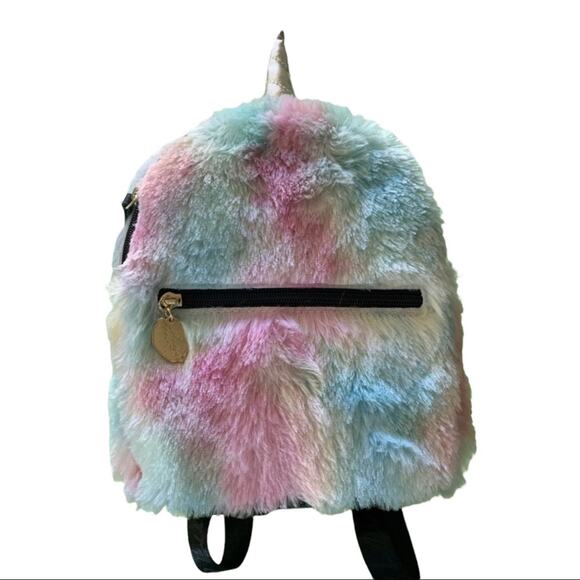 Betsey Johnson Unicorn Rainbow Fuzzy Backpack NEW - Picture 1 of 7